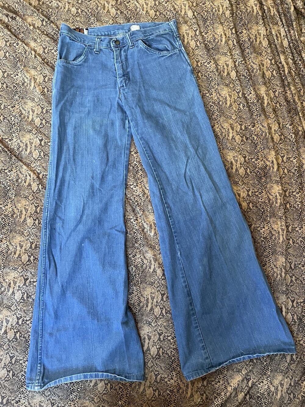 Landlubber True Vintage Blue Denim Flare Wide Leg Jeans 1970s High Rise Waist 29